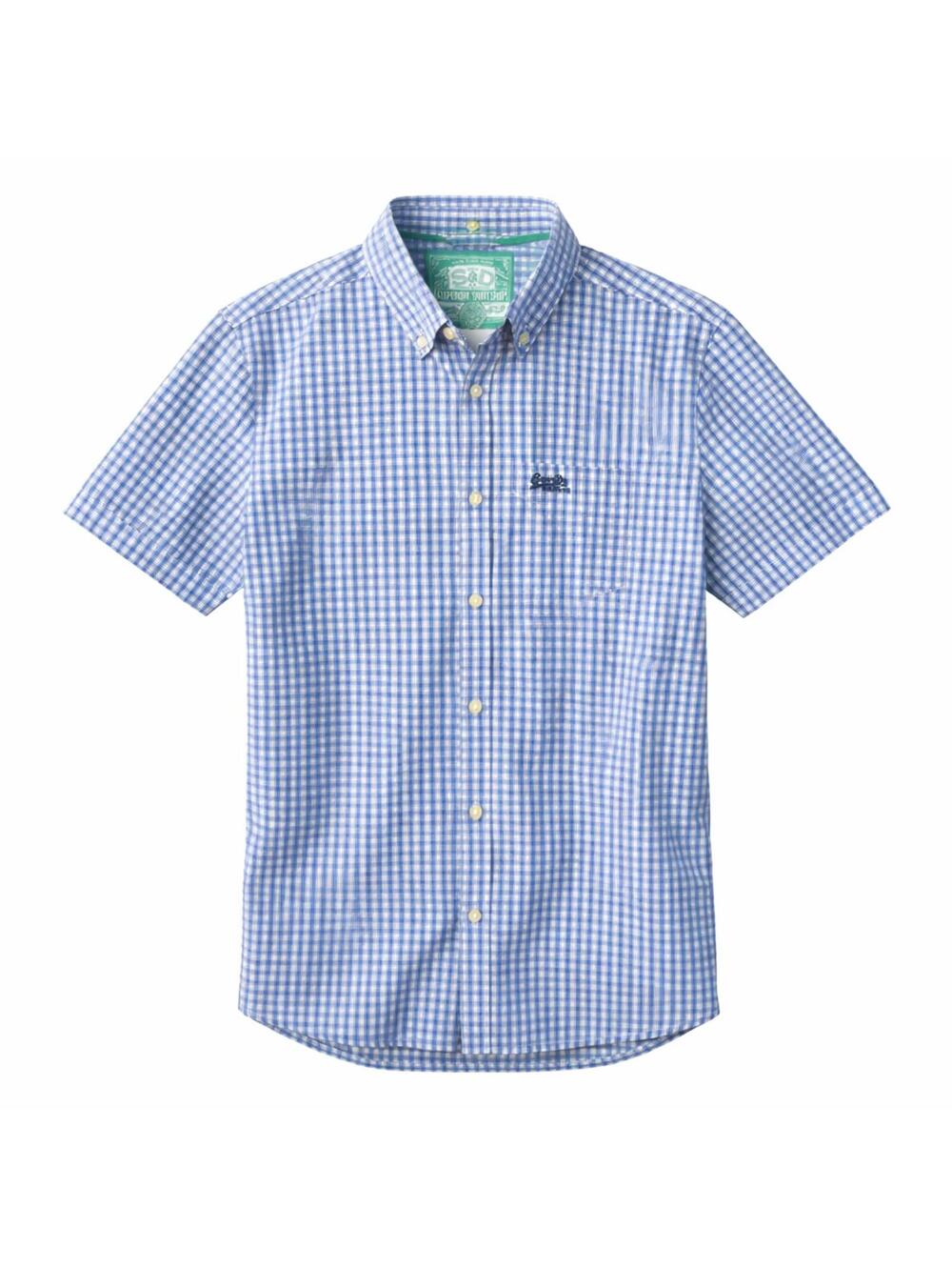 Superdry Plaid London Button Down Shirt Blue White Short Sleeve Small